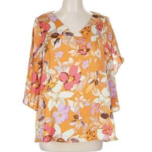 NEW Emily Wonder Bloom Floral V Neck Blouse MariGold Multi Color 2X Women